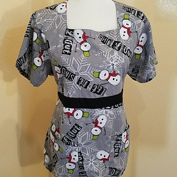 Tafford Tops - Adorable Snowman Scrub Top" Let It Snow"